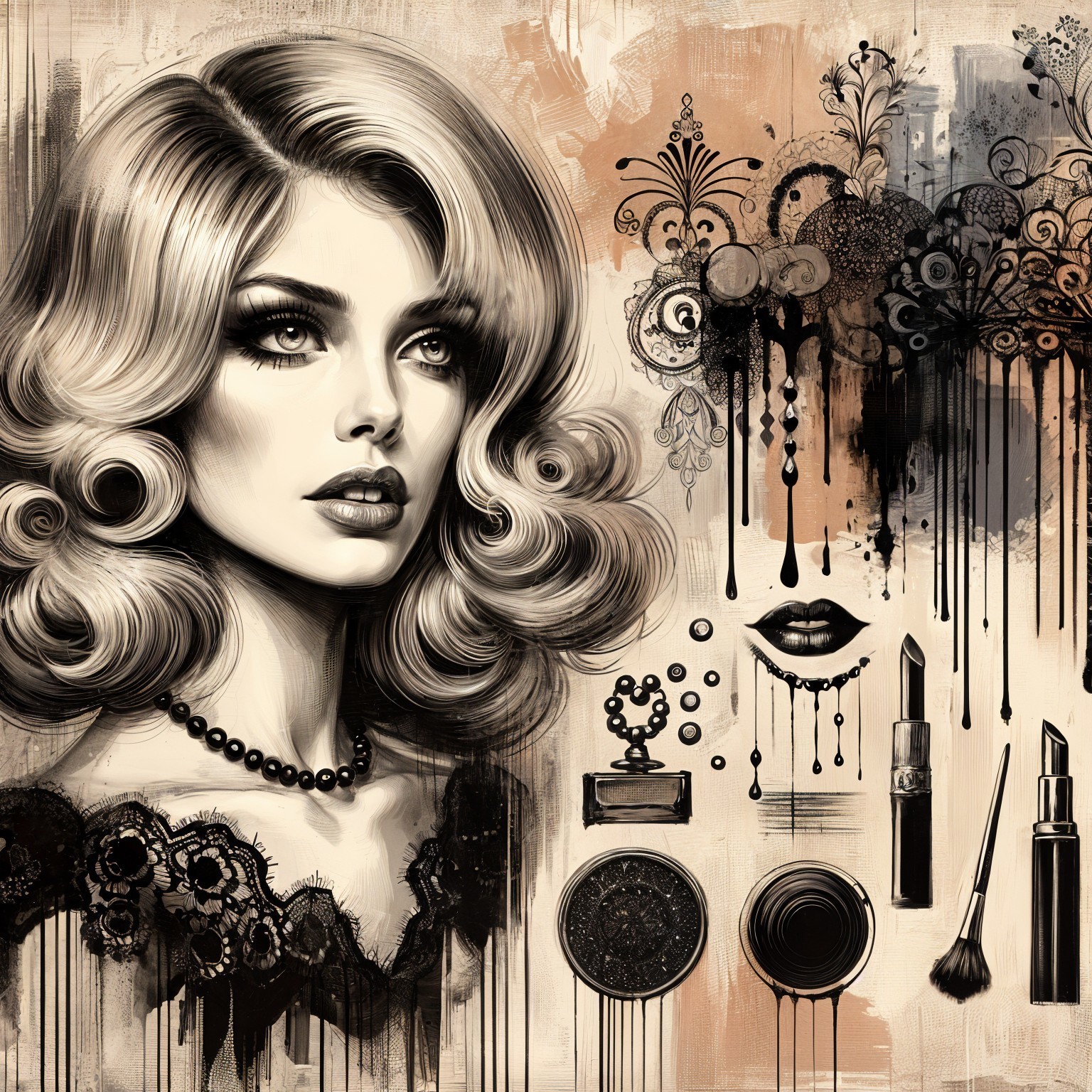 Glamorous Portrait of a Woman with Vintage Hair and Makeup