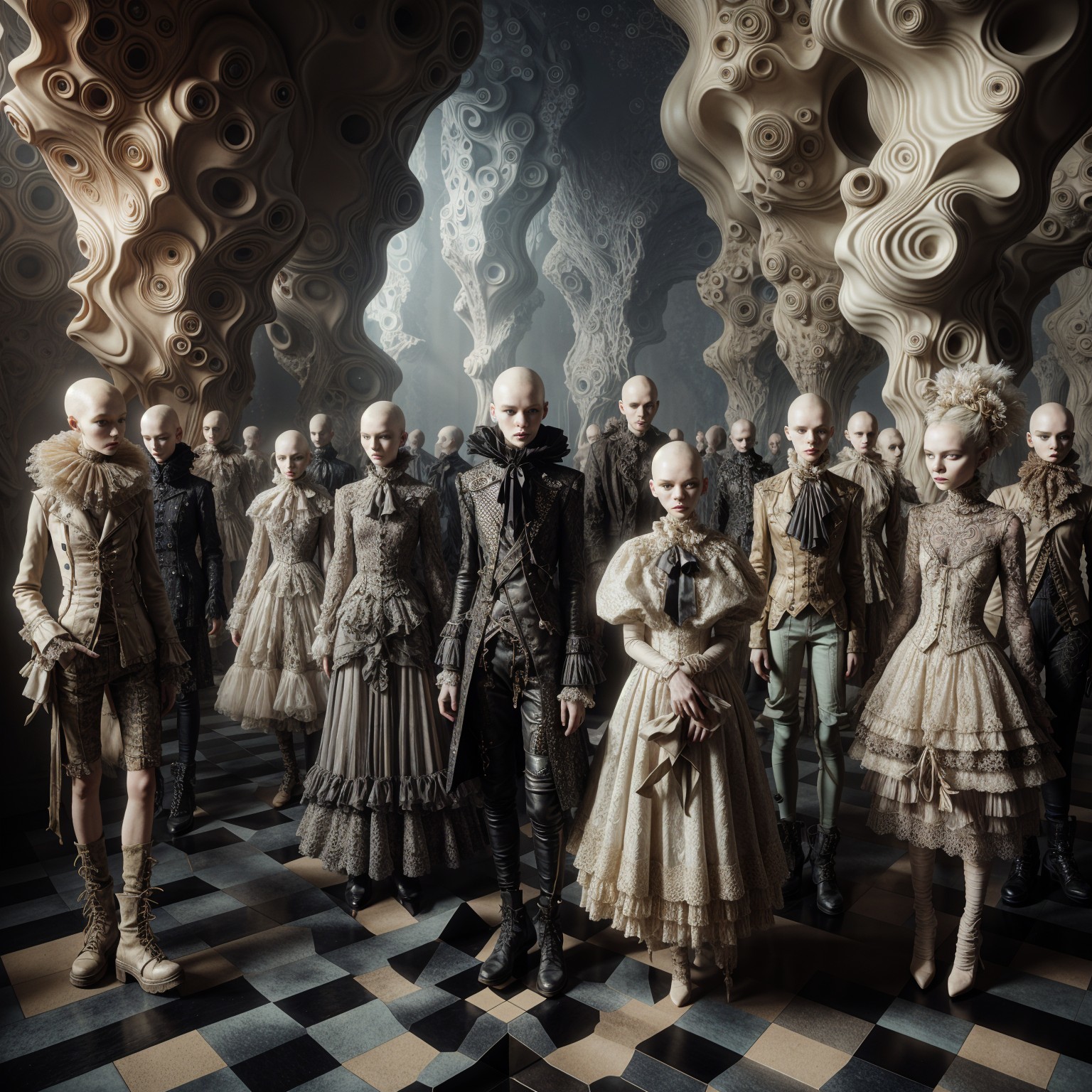 Elegantly Dressed Figures in Surreal Space Setting