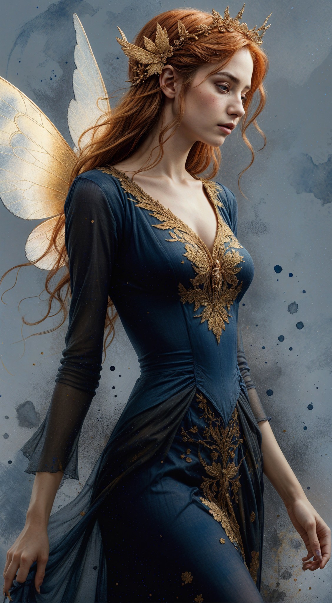Fairy Figure in Blue Gown with Shimmering Wings