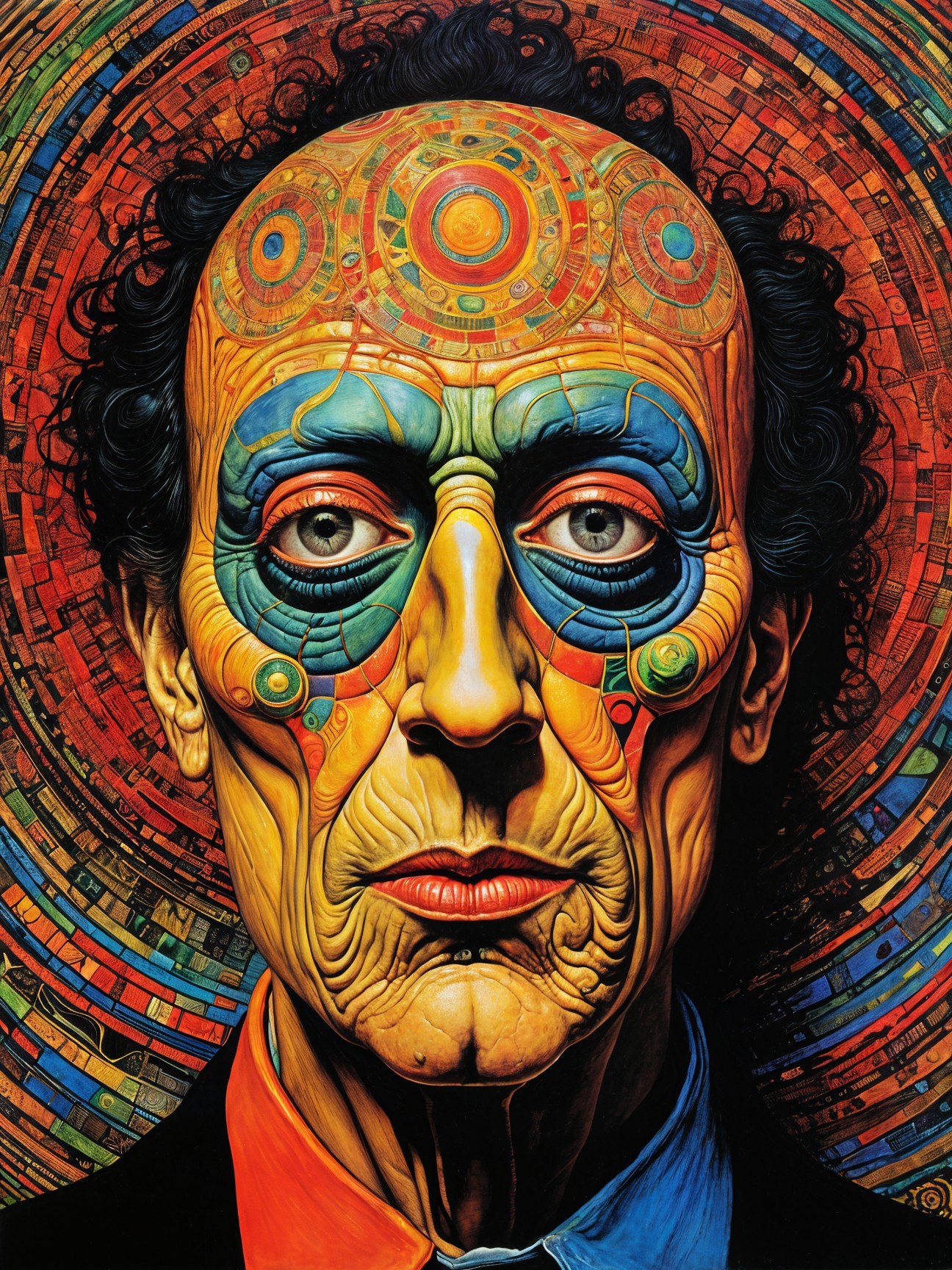 Portrait with Vibrant Geometric Face Paint and Colors