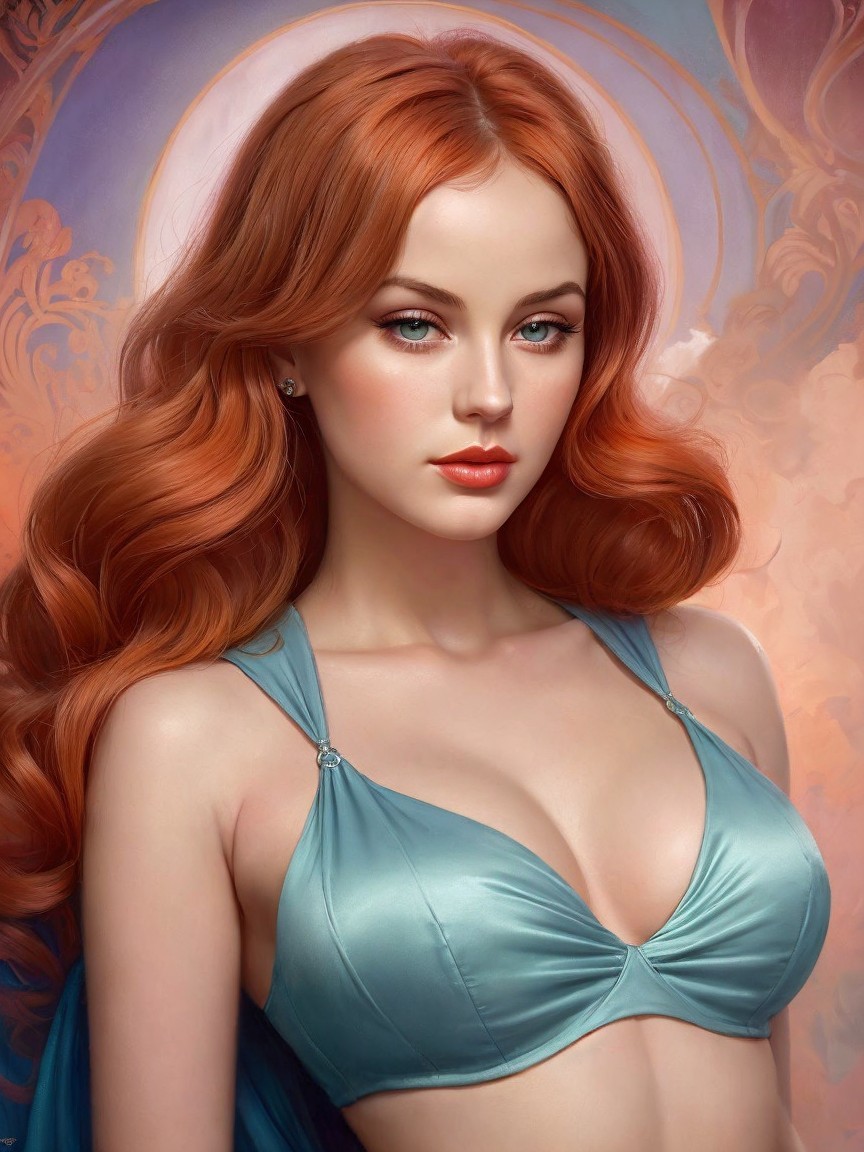 Young woman with red hair in a dreamy setting