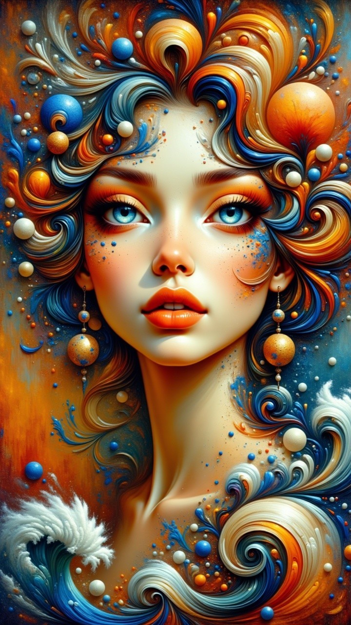 Portrait of a Young Woman with Cosmic Elements