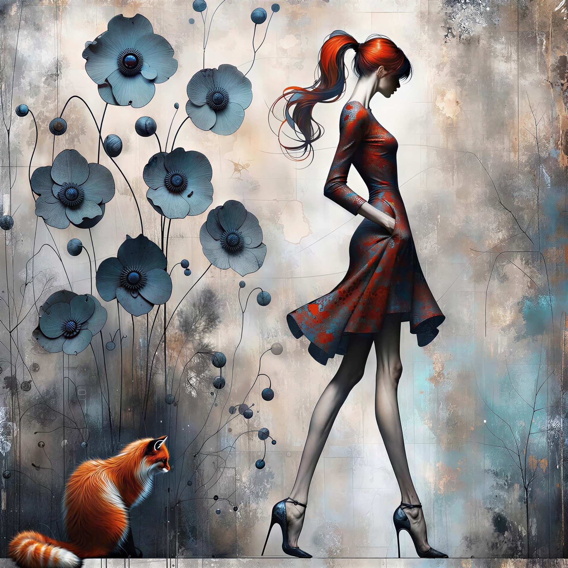 Digital Art of Woman and Fox in Modern Style