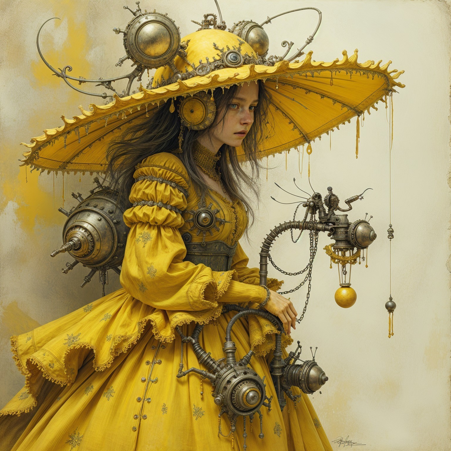 Young Woman in Yellow Dress with Steampunk Elements
