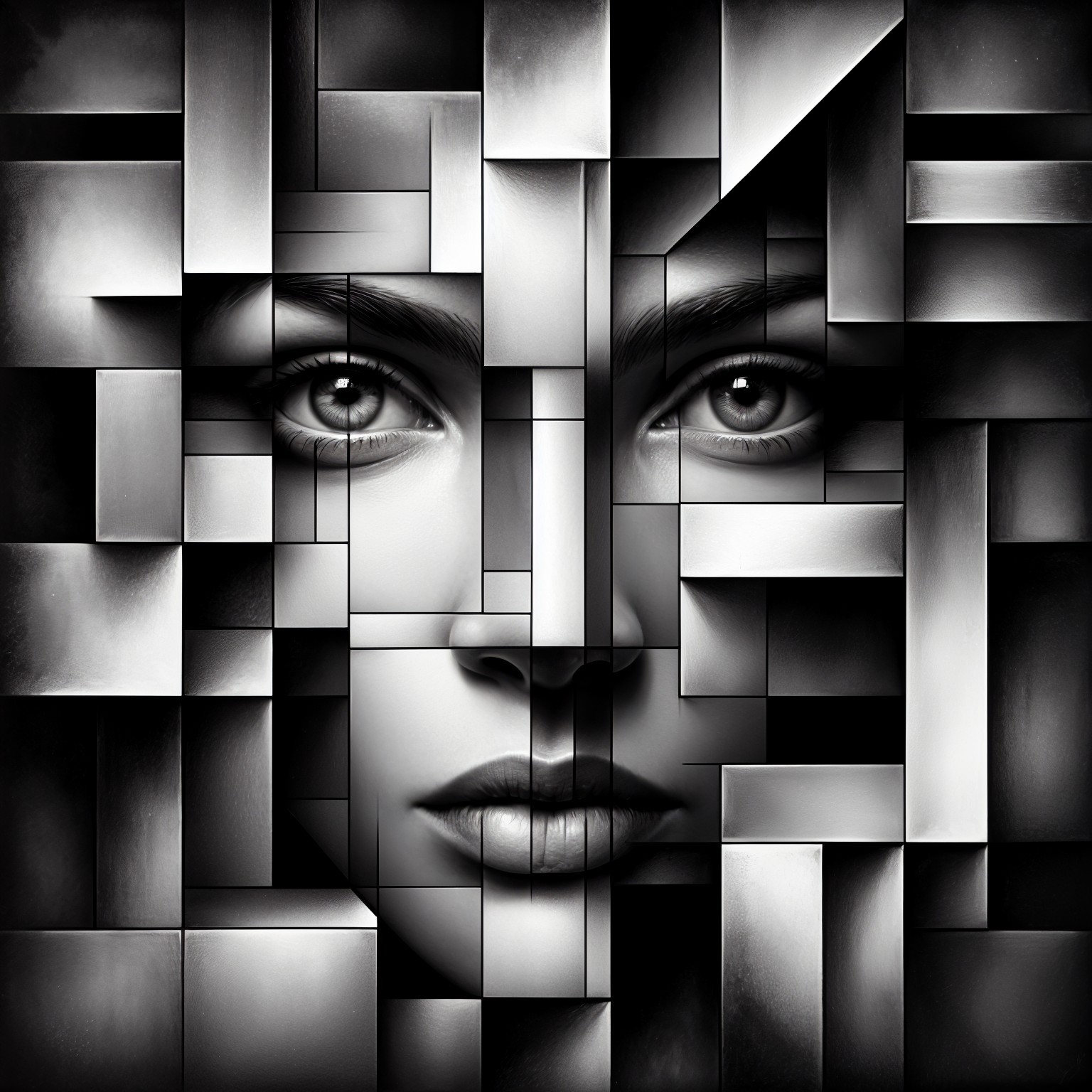 Monochromatic Collage of a Woman's Face and Shapes