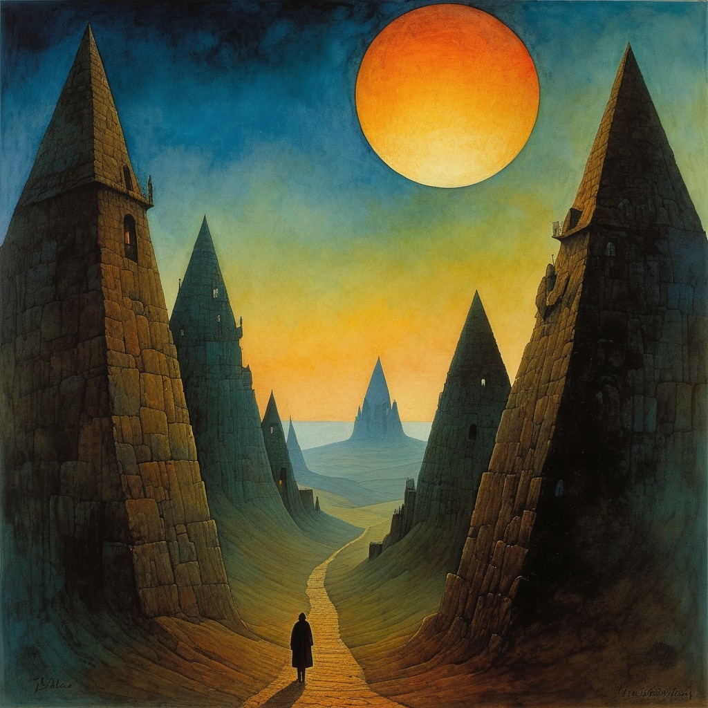 Surreal Landscape with Towering Stone Structures