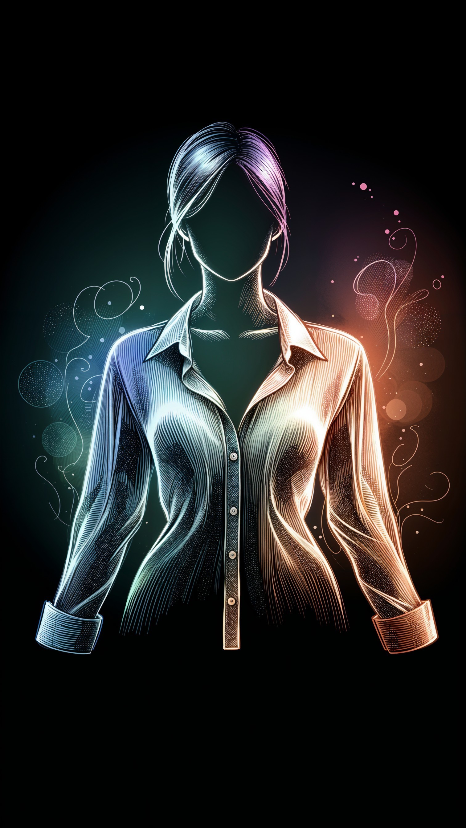 Faceless Figure in Colorful Swirls on Black Background
