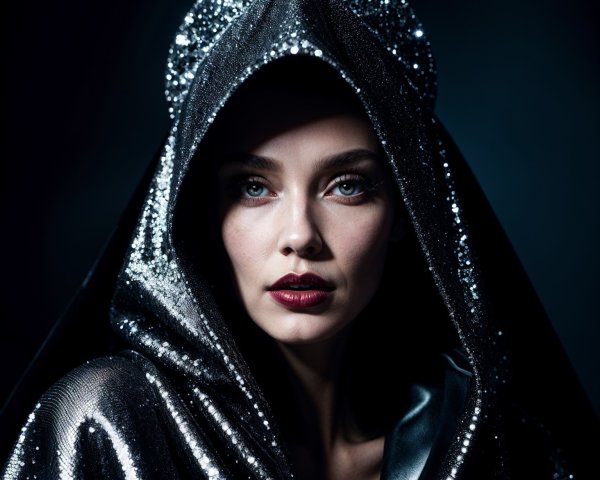Portrait of a Woman in a Black Sequin Hood