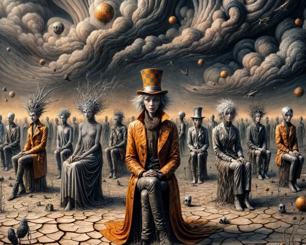 Surreal Landscape with Central Figure and Expressionless Group