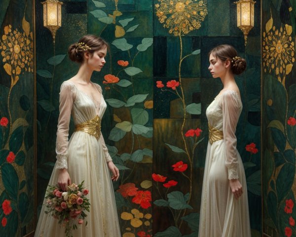 Elegant Wedding Gowns in Floral Adorned Room