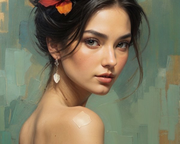 Portrait of a Young Woman with Flowers and Bird