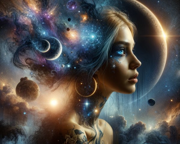 Surreal Portrait of a Woman with Cosmic Elements