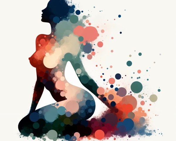 Silhouette of a seated female figure in vibrant colors