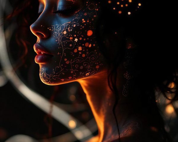 Profile Portrait of a Woman with Light Effects