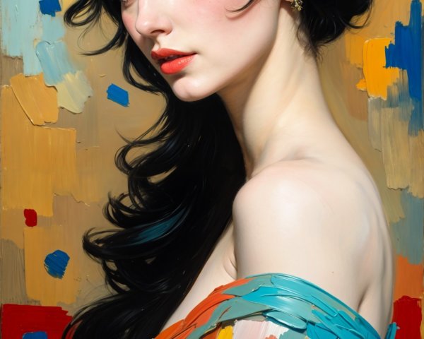 Portrait of a Young Woman with Flowers and Colorful Background