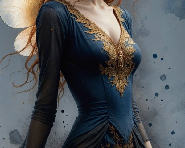Fairy Figure in Blue Gown with Shimmering Wings