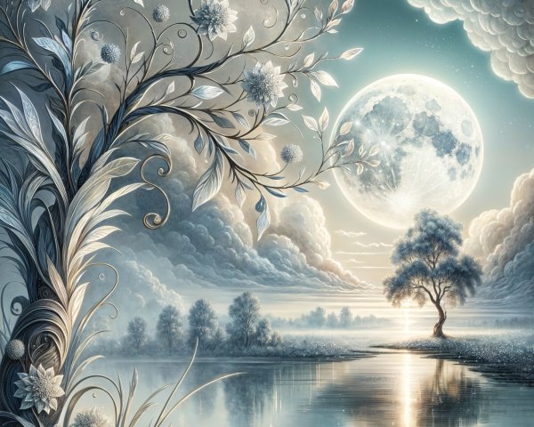 Serene landscape with tranquil lake and moons