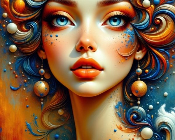 Portrait of a Young Woman with Cosmic Elements