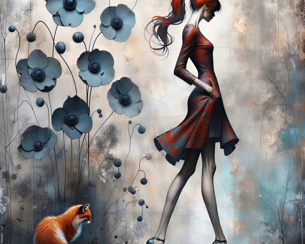 Digital Art of Woman and Fox in Modern Style