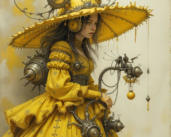 Young Woman in Yellow Dress with Steampunk Elements