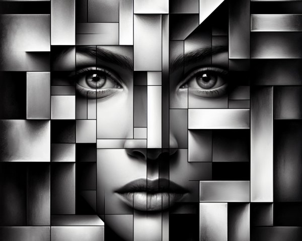 Monochromatic Collage of a Woman's Face and Shapes