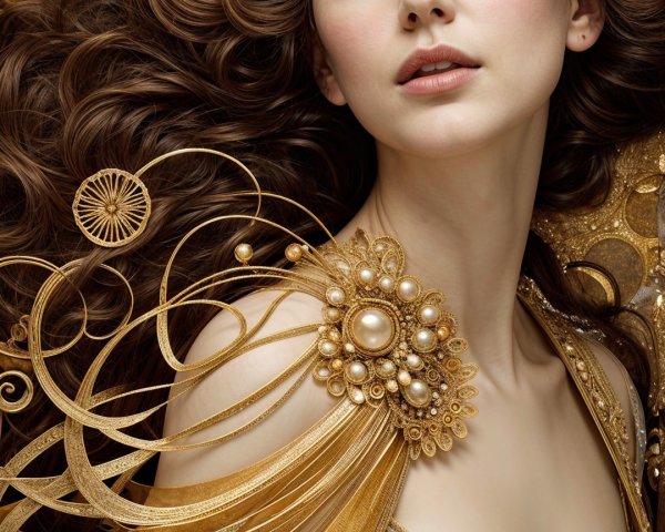 Portrait of a woman in luxurious golden attire