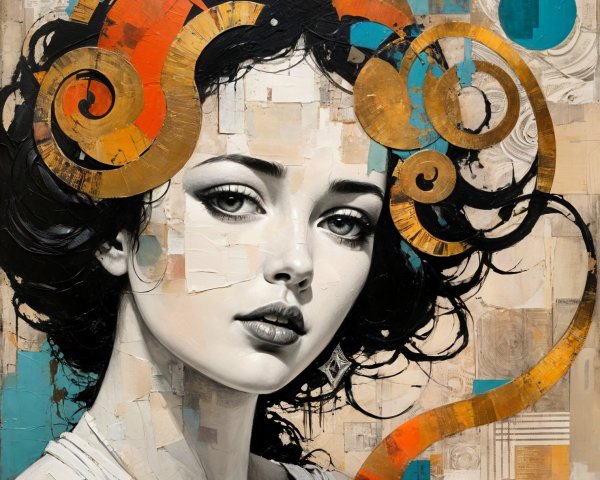Portrait of a Young Woman with Stylized Hair and Colors