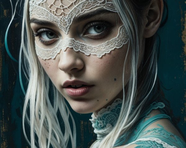 Female figure with lace patterns and teal highlights