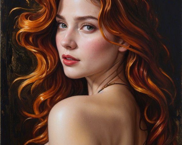 Portrait of a woman with red hair in black dress
