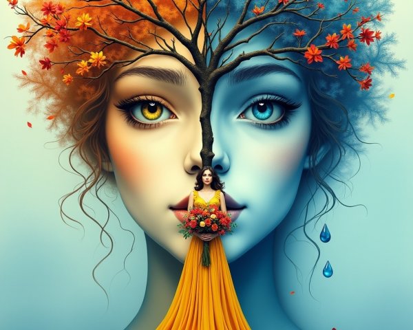Artistic Representation of a Divided Woman's Face