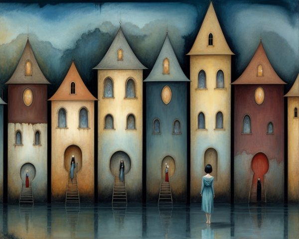 Surreal Scene of Whimsical Multicolored Houses