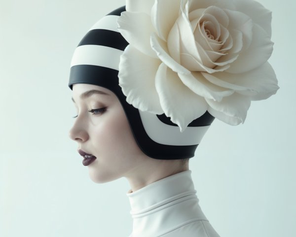 Stylized Portrait of Woman with Striped Headpiece