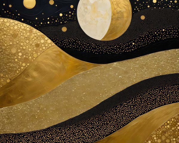 Stylized Night Sky and Landscape in Black and Gold