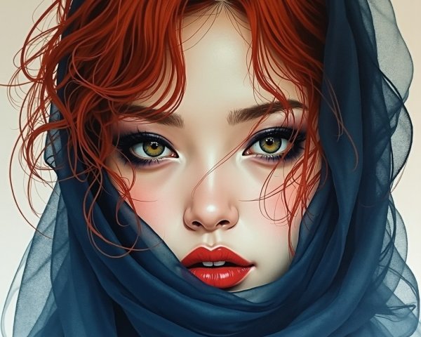 Portrait of a Young Woman with Red Hair and Green Eyes