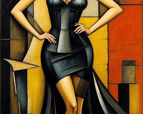 Portrait of a Woman in Black Dress with Yellow Hat