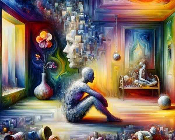 Surreal Artwork Featuring Contemplative Human Figure