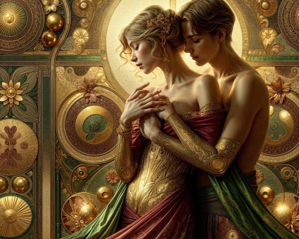 Couple in Ornate Garments with Vibrant Background