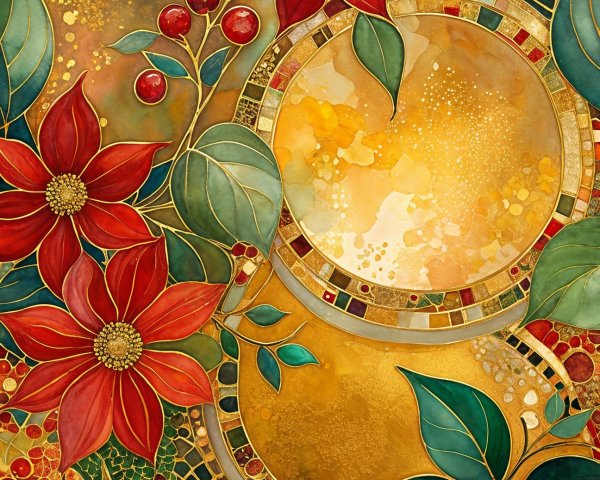 Vibrant Poinsettia Artwork with Gold Background