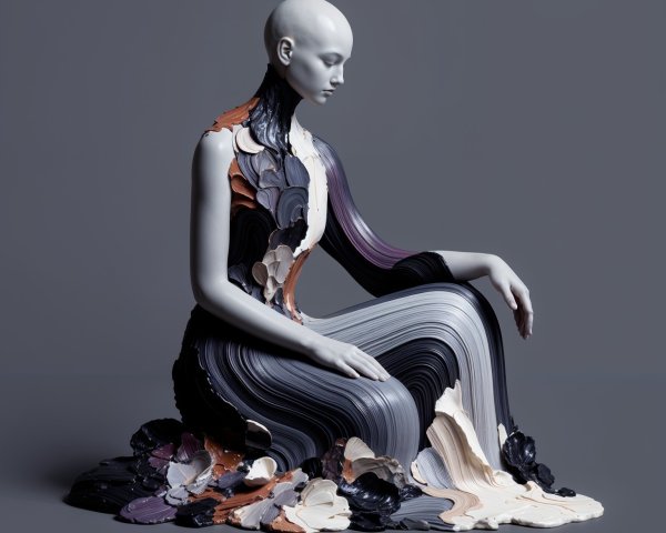 Abstract Figure in Contemplative Pose with Colorful Layers