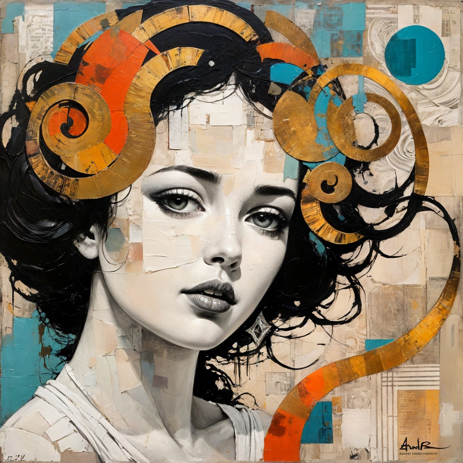 Portrait of a Young Woman with Stylized Hair and Colors