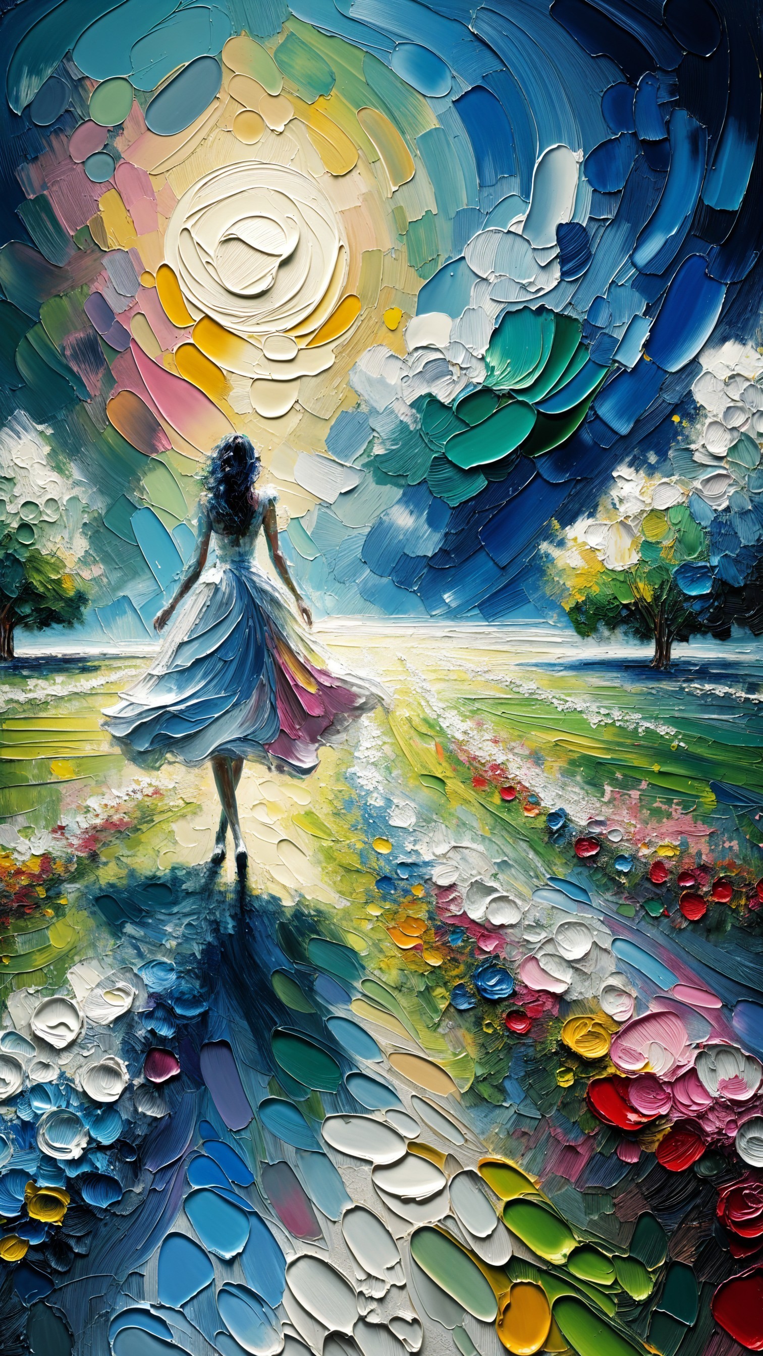 Impressionistic Landscape with Woman in White Dress