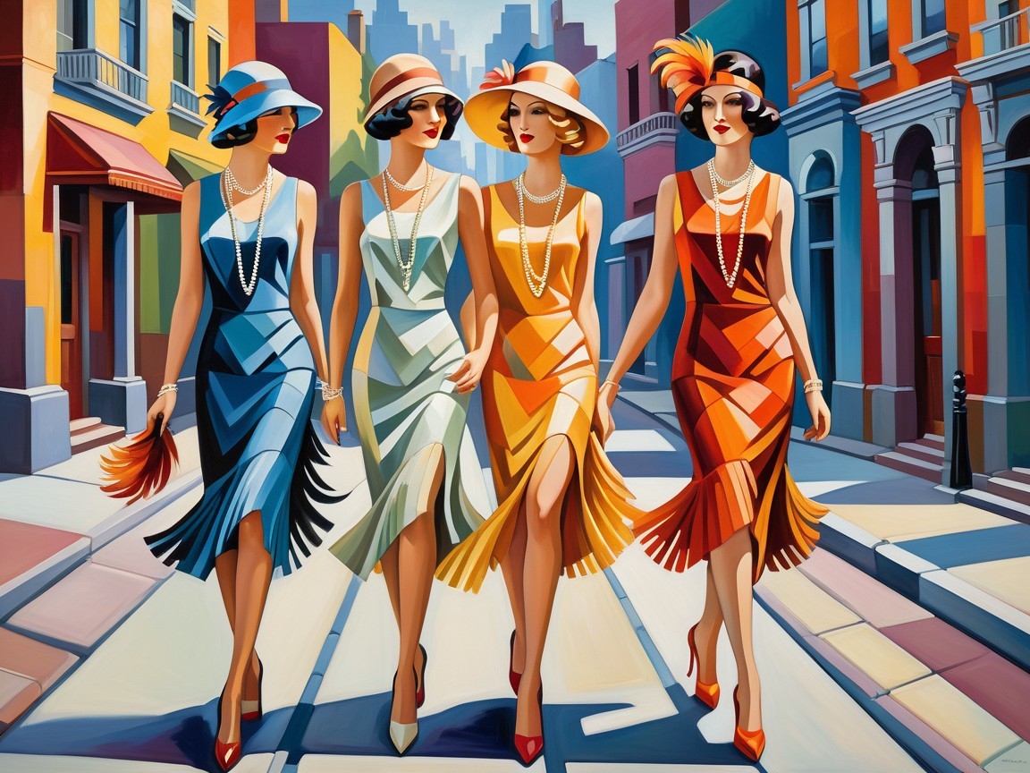 1920s Fashion: Women in Flapper Dresses on Street