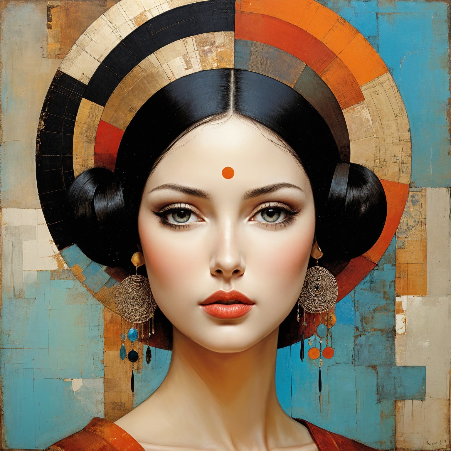 Portrait of a Woman with Colorful Geometric Background