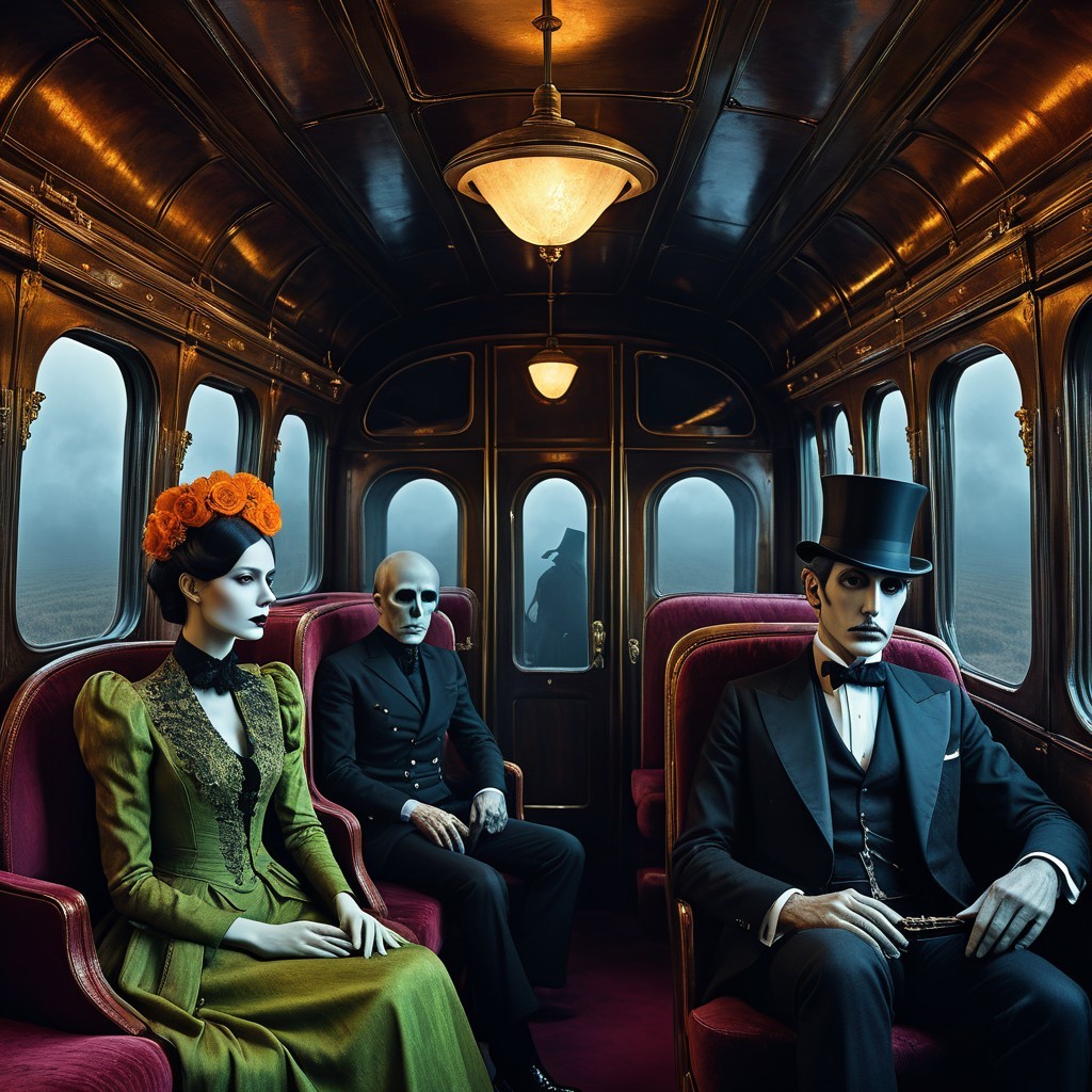 Vintage Train Carriage with Mysterious Figures