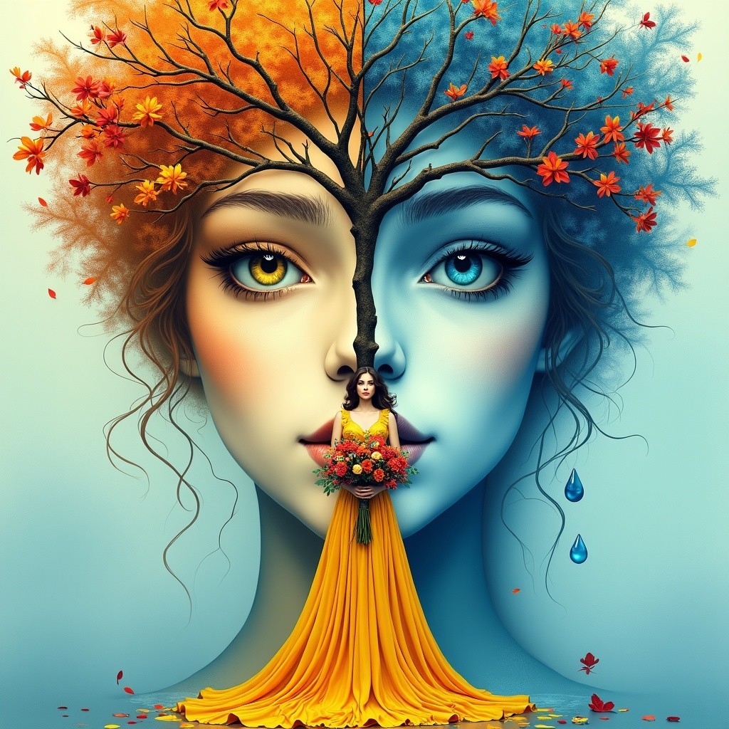 Artistic Representation of a Divided Woman's Face