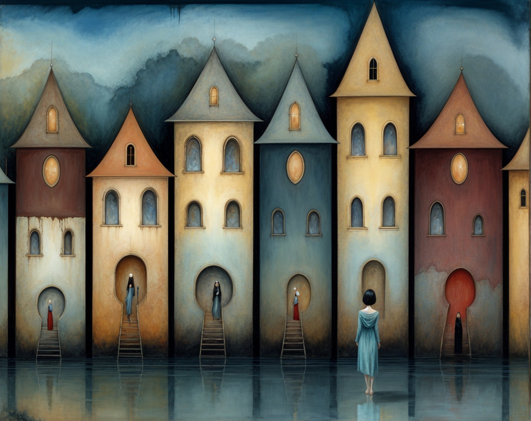 Surreal Scene of Whimsical Multicolored Houses