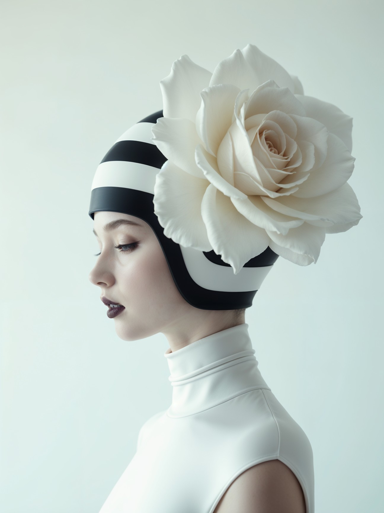 Stylized Portrait of Woman with Striped Headpiece