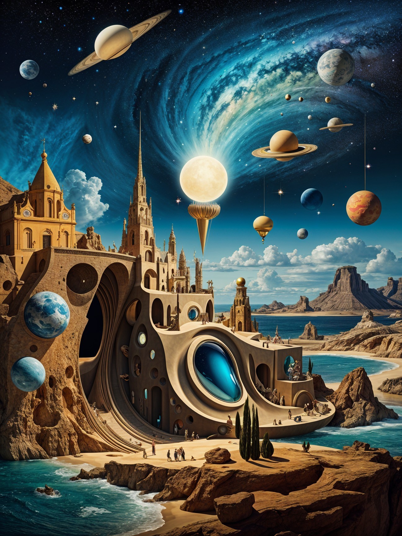 Surreal Landscape with Cosmic Architecture and Colors