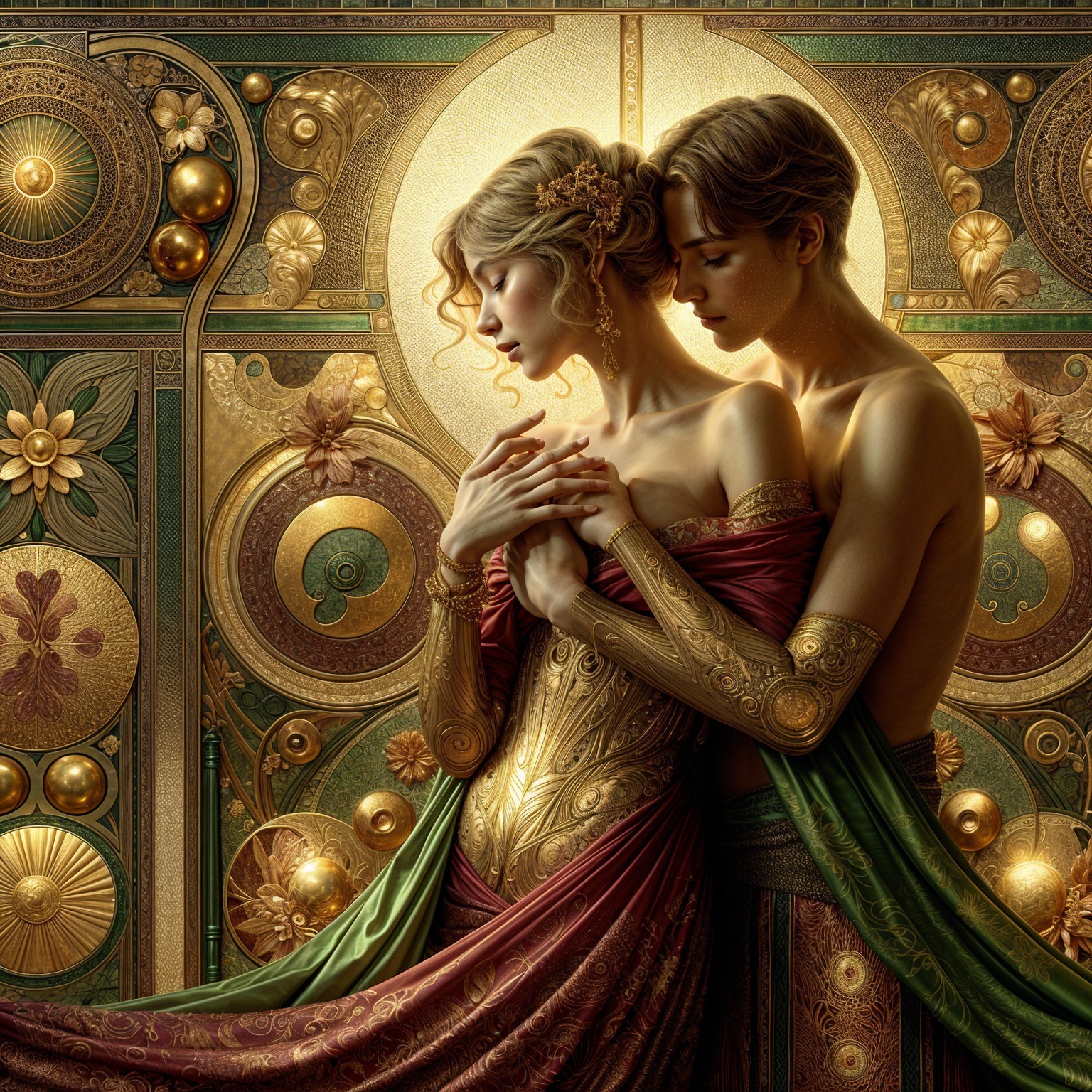 Couple in Ornate Garments with Vibrant Background