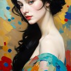 Portrait of a Young Woman with Flowers and Colorful Background